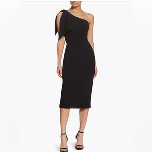 DRESS THE POPULATION Tiffany One-Shoulder Midi Dress Black L NWT